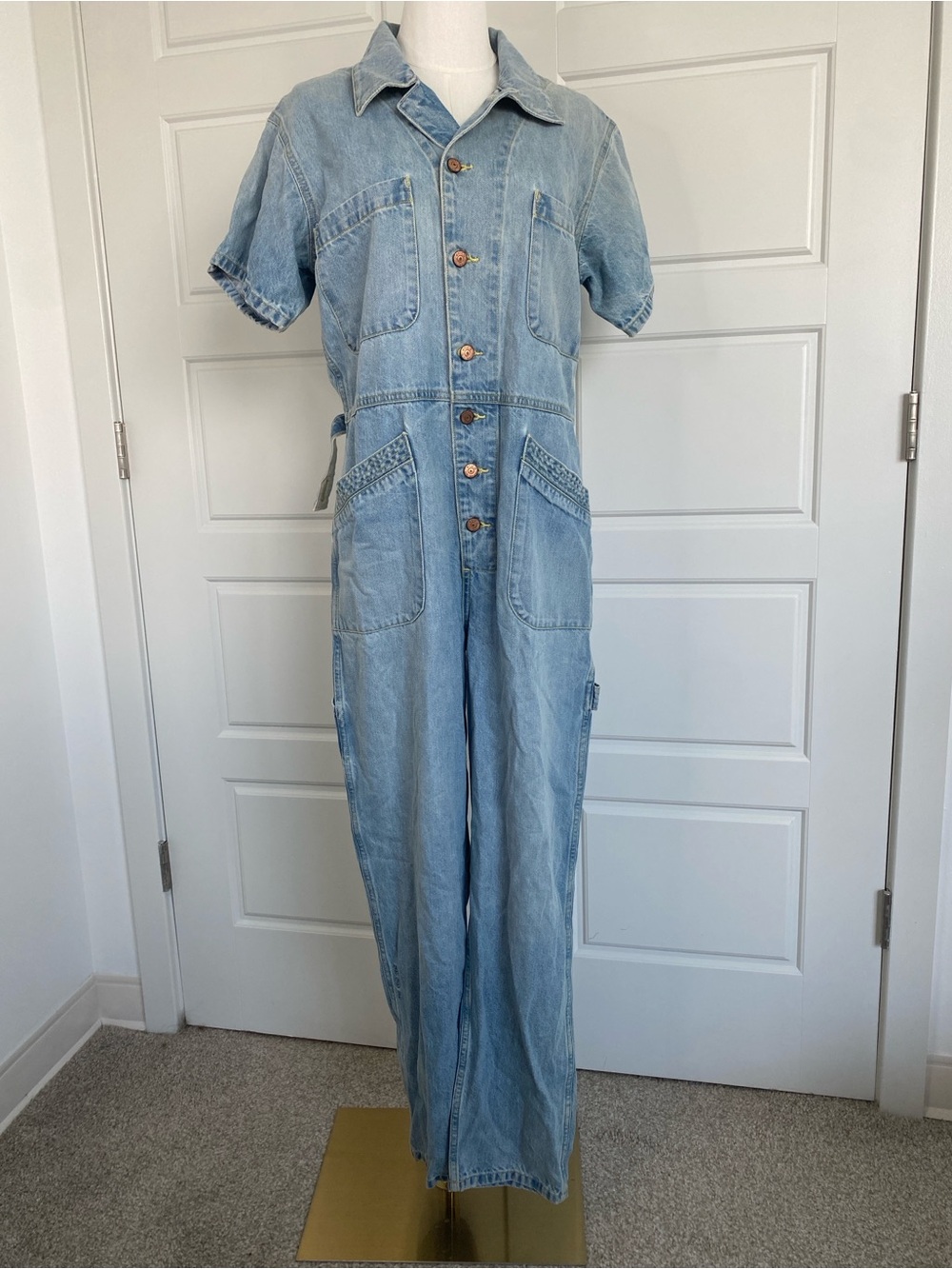 Ética Andi Denim Utility Jumpsuit Light Wash Blue Small